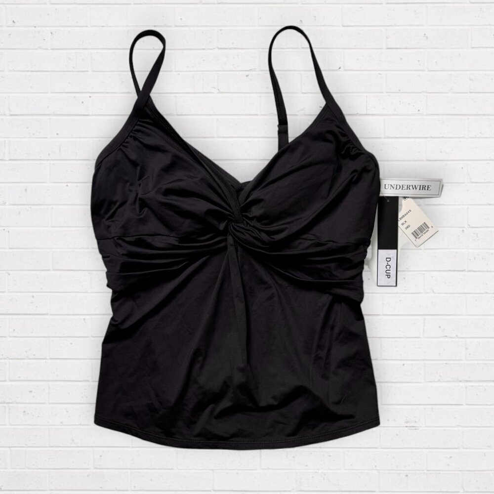 NWT LA BLANCA DeLux Black Underwire D-Cup Swim Tankini Top Island Godess 38D
